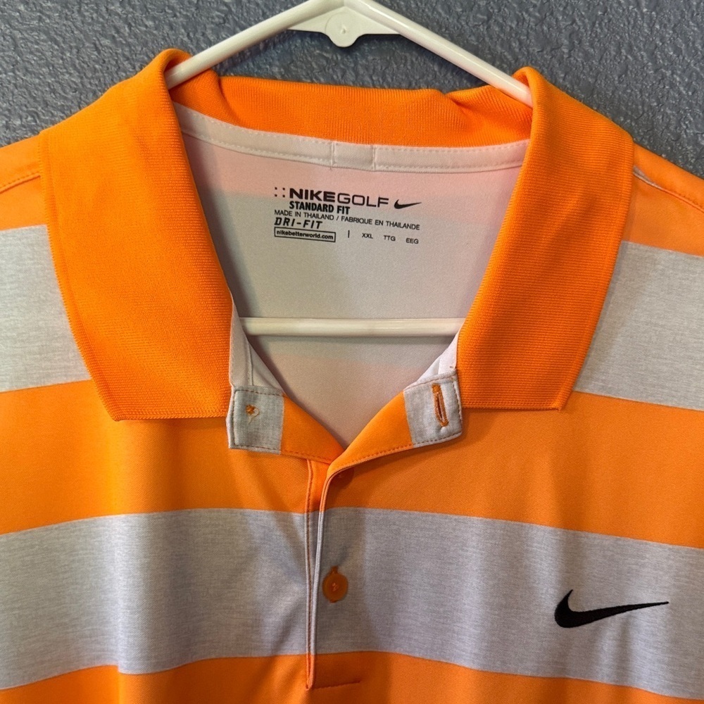 Nike Men's Polo Shirt in Vibrant Orange and Subtle Gray - Picture 2 of 4